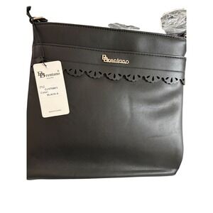 Brentano Black Faux Leather Scalloped Crossbody Bag CJ170901 NWT